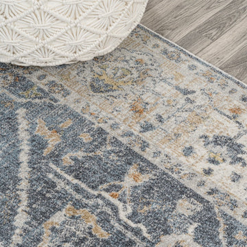 Brandy Rustic Border Low-Pile Machine-Washable Area Rug